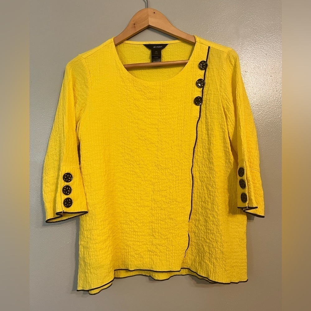 Ali Miles Yellow Buttons Wrap Blouse 3/4 Sleeves Size MP